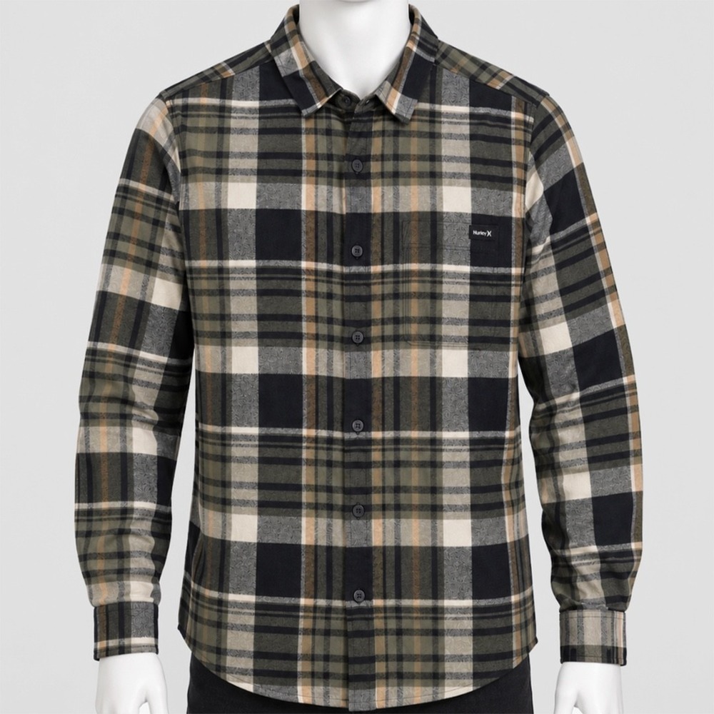 Mens Hurley Portland Organic Flannel Shirt - NWT Size XL Multi Plaid - #49947-N3